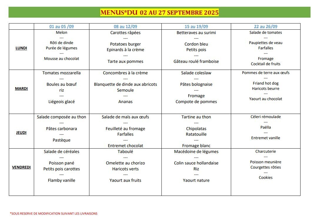menu septembre