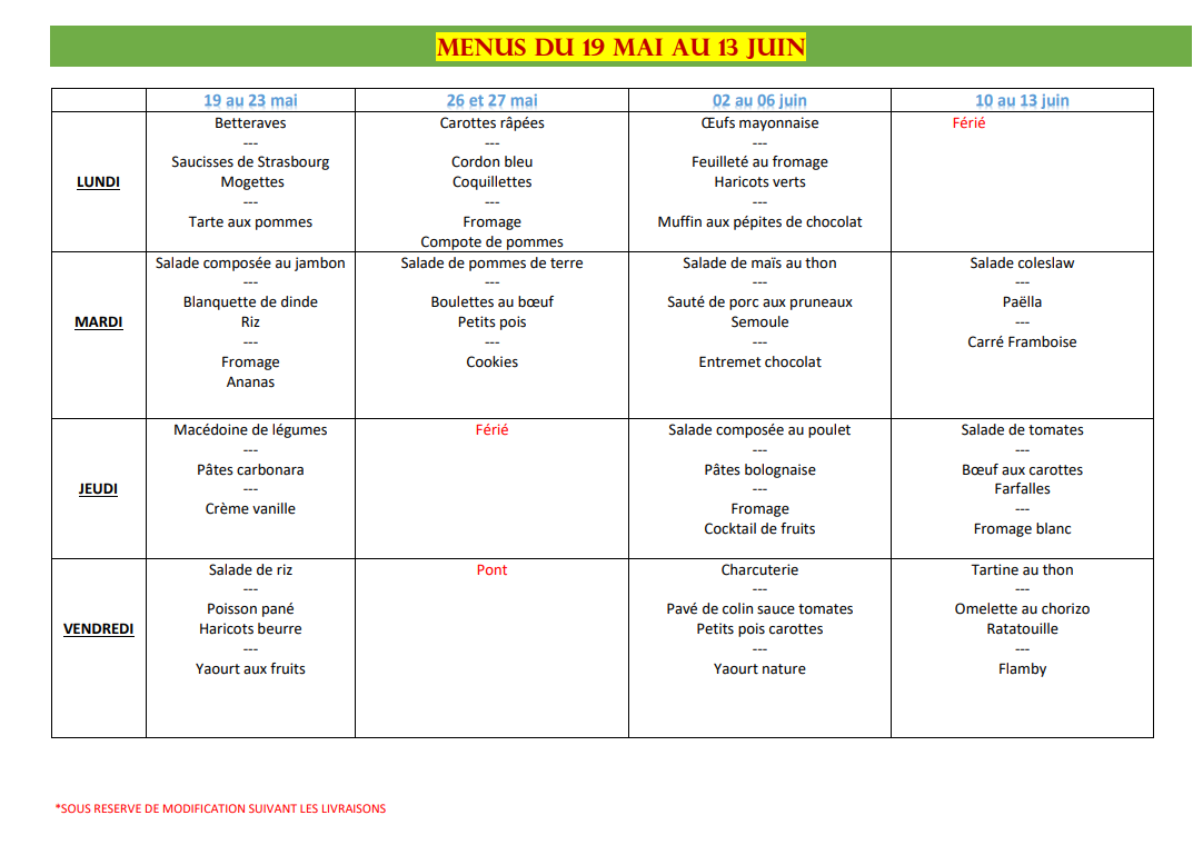 menus mai juin 2025