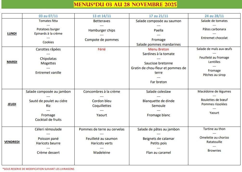 menus Novembre 2025